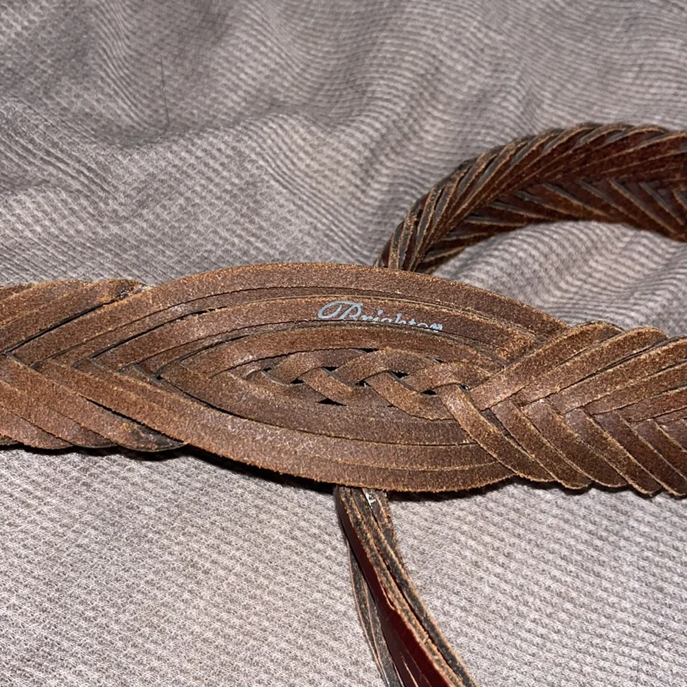 Brighton • large buckle woven leather belt. One Size
